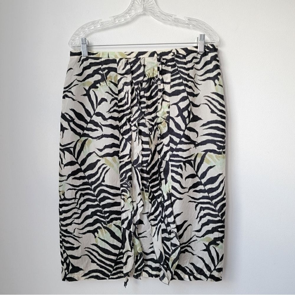 MAXMARA Silk Ruffle Pencil Skirt Floral Leaf Print Made In Italy Size 14